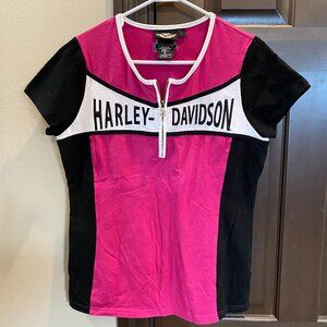 Harley Davidson Pink Label Quarter Zip Short-Sleeved Shirt